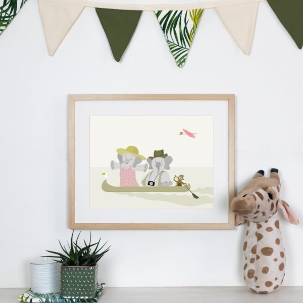 Affiche éléphant pirogue chambre bébé ou enfant