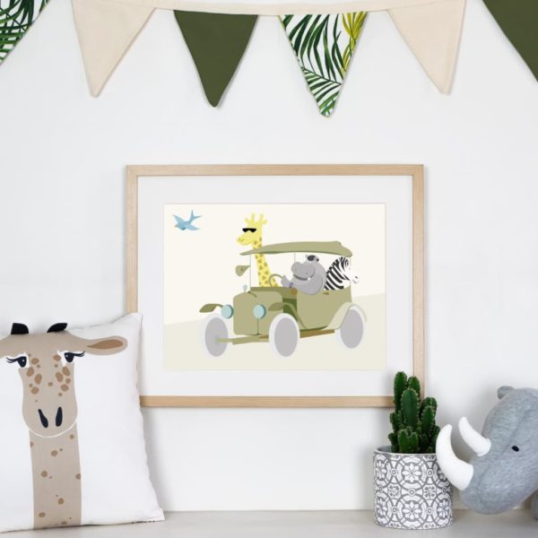 Affiche hippopotame girafe voiture chambre bébé ou enfant